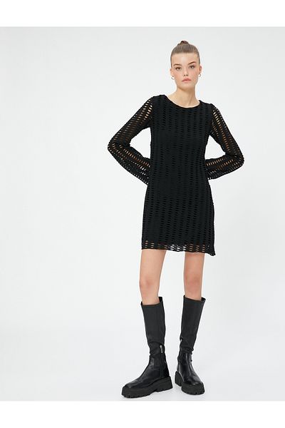 Koton Φόρεμα A-Line Mini Openwork Spanish Sleeves Crew Neck