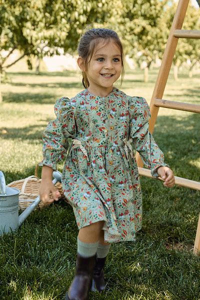 Maya And Luca Long Sleeve Floral Print Girls' Dress - Ribbon Lined