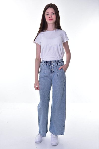 Pantulux Pantaloni de blugi din denim 100% bumbac, cu talie elastică, supradimensionați, cu croiala confortabilă
