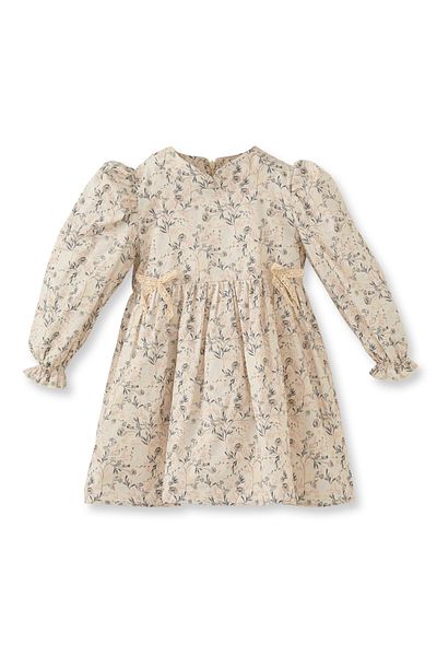 Maya And Luca Long Sleeve Floral Print Girls' Dress - Ribbon Lined
