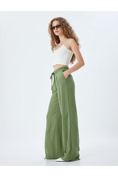 Koton Buttoned and Laced Regular Waist Wide Leg Trousers