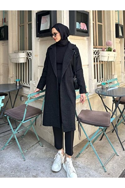 TANISA TNS-4348 Модель Vamer Смугастий кашемірний пальто