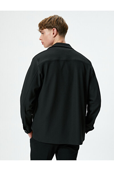 Koton Kışlık Gömlek Cep Detaylı Çıtçıt Düğmeli Klasik Yaka Dokulu