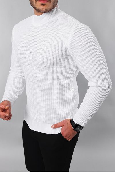a02teks Ανδρικό πουλόβερ με λεπτή εφαρμογή HALF Turtleneck με ραβδώσεις
