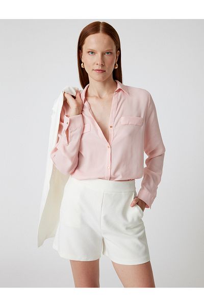 Koton Long Sleeve Pocket Detailed Crepe Shirt - Classic Collar, Regular Fit