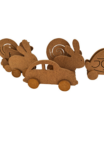 kırtkırt ahşap Boyanabilir Tekerlekli Hayvanlar - Anaokulu Etkinlik Oyuncağı