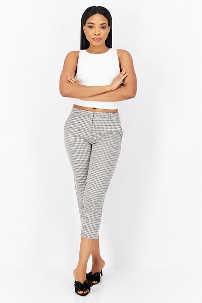 DOROTHY PERKINS Women Petite Checkered Straight Leg Pants, White Combo