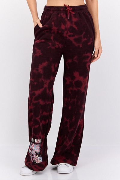 NEW girl ORDER Women Tie Dye Drawstring Sweatpants, Maroon