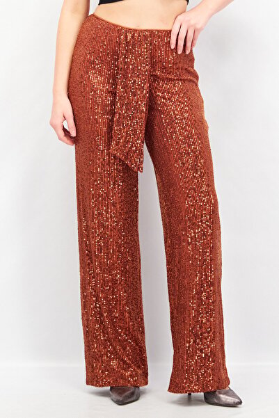 IN THE STYLE Women Regular Fit Sequin Straight Leg Pants, Brown