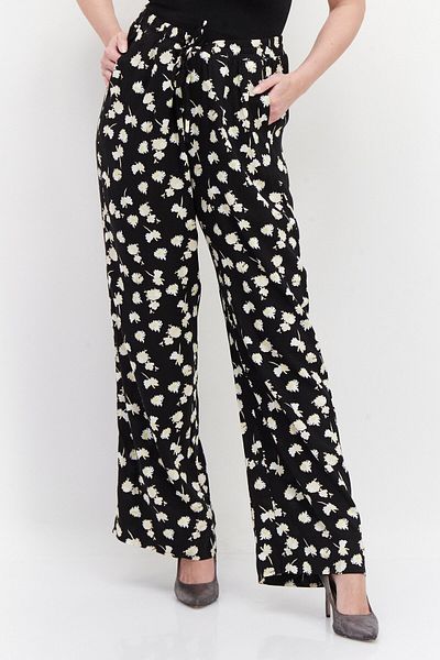 TAIFUN Women Wide Leg All Over Printed Palazzo Pants, Black Combo