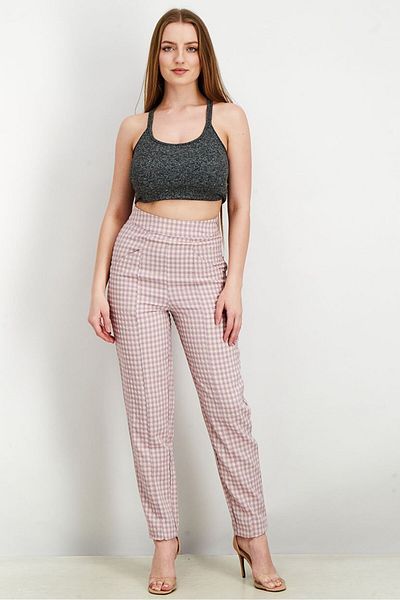 Heartbreak Women Regular Fit Gingham Pattern Pants, Lilac Combo