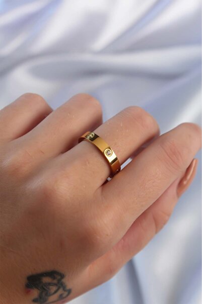 REBORN DESIGN خاتم حجر الزركون الذهبي اللون من الفولاذ