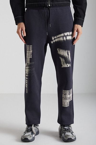 GRIMELANGE Iakob Men's - Soft Organic Cotton Anthracite Sweatpants with 3 Thread Print Detail