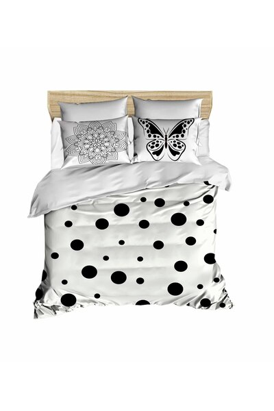 Fabeteks White Black Floor Circles 3D Double Duvet Cover Pillow Set