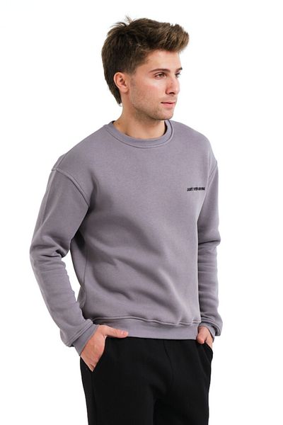 JUSTEVER Ανδρικό φούτερ Crew Neck Κεντημένο Raised Grey με Fleece Εσωτερικά - Volar