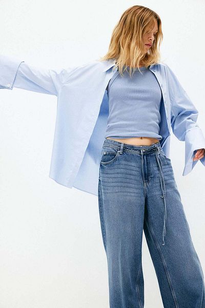 H&M Wide tie-belt jeans