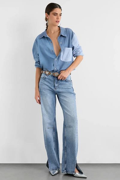 Hiccup Pantaloni de jeans cu croială dreaptă, cu detaliu de tăiere în talie normală