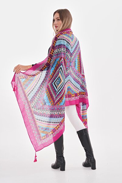 Axesoire 15239 Patterned Tasseled Fuchsia Shawl
