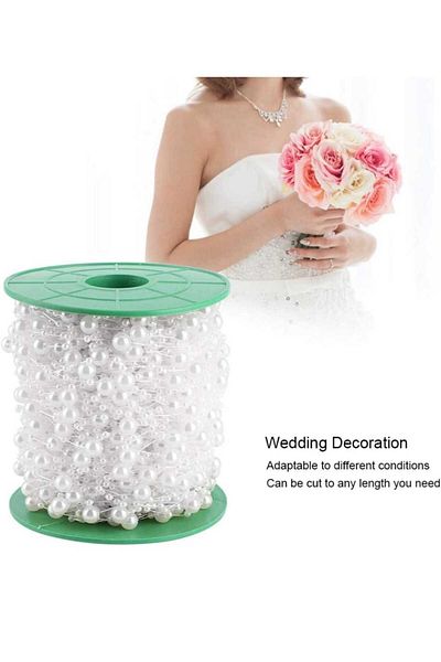 yiğit aksesuar 2 Yards White Thread Ribbon Pearl Bead Ribbon Flower Embellishment Decoration Bead