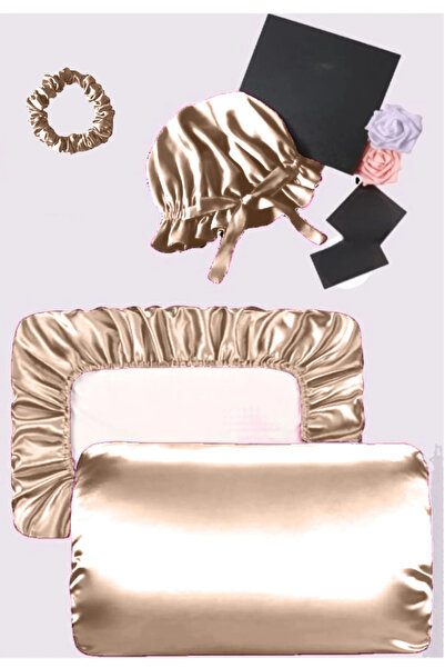 SB SizinBazar Saç ve Cilt için Krem İpek Saten Yastık Kılıfı İpek Saten Saç Bonesi ve İpek Saten Saç Tokası Seti