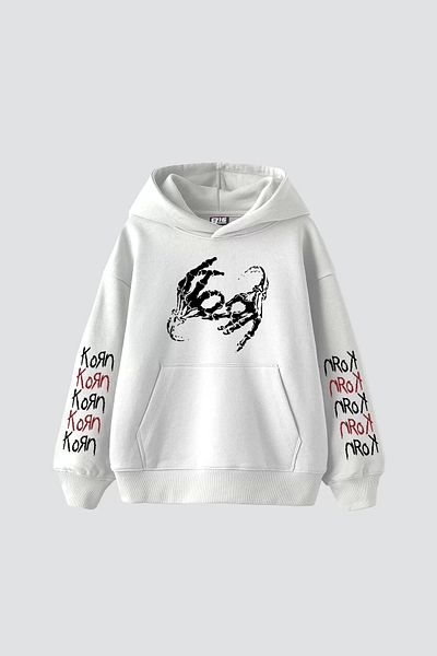 Sekizbiraltı Κορν εμπριμέ Oversize Unisex Λευκό Hoodie