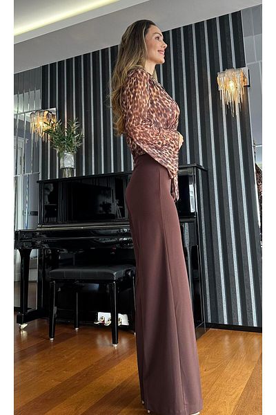 Atelier Derin Brown High Waist Wide Cut Trousers