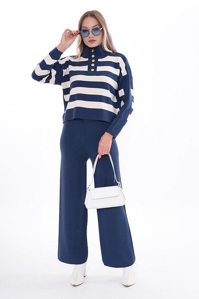 ŞİMAL Knitwear Knitted Double Set - Women's Trousers with Stripe Detail 245311