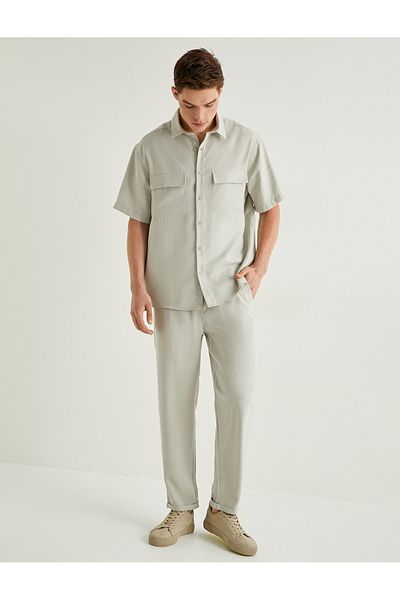 Koton Gabardine Trousers with Tie Waist and Pocket Detail