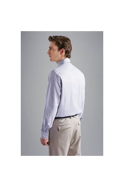 PAUL&SHARK White-Orange-Blue Patterned Long Sleeve Shirt Collar Men's Regular Fit Shirt 14313152 R-S72