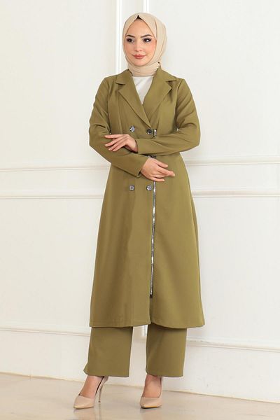 Modamihram Khaki Suit 19219 - with Button Detail and Zipper