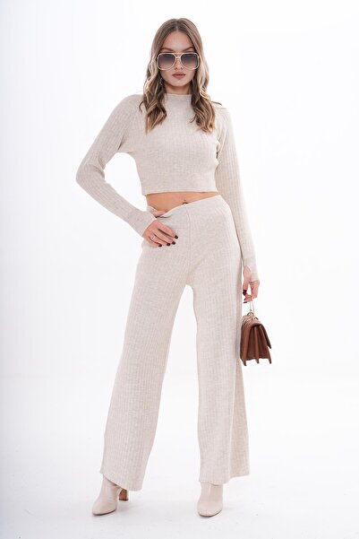ŞİMAL Kadın Triko Örme Pantolonlu Crop İkili Takım 255047 -