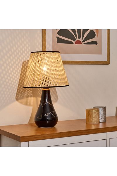 NisaLuce أباجورة سيراميك مخروطي الشكل من Nisa Luce - أسود / كريمي - 37x20x20 سم