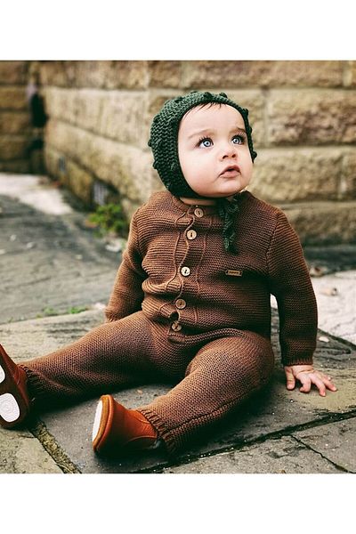 Minora Unisex Brown Knitwear Jumpsuit - Links Model