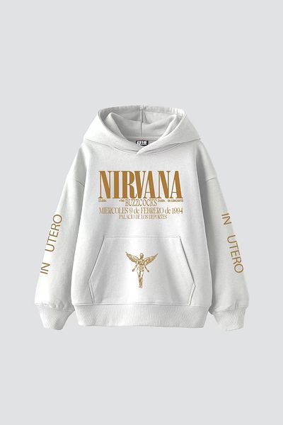 Sekizbiraltı Unisex Nirvana Oversize White Hoodie - Back Printed