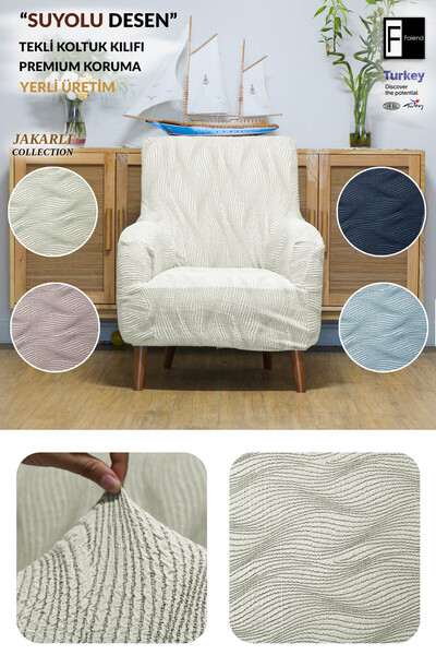 Faiend Patterned Jacquard and Wavy Grey Sofa Cover - 3/3/1 Elastic Seat Cover