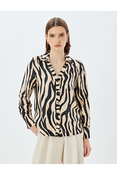Koton Košile se vzorem Zebra s dlouhým rukávem a výstřihem do V