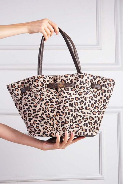 Mio Gusto Genuine Suede Leopard Patterned Drawstring Detailed Hand and Women's Shoulder Bag