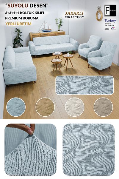 Faiend Flexible Cotton Water Pattern Jacquard Single Sofa Cover - Stretch Elastic Case (Single)
