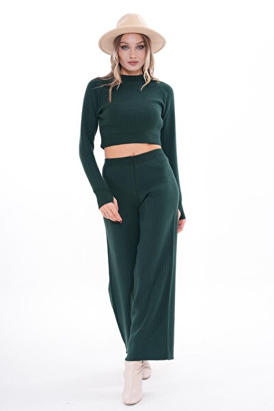ŞİMAL Women's Knitwear Knitted Pants Crop Two-Piece Set 255047 -