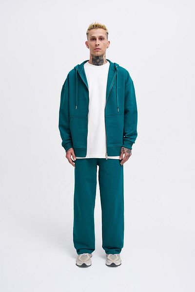 Machinist Ανδρικό Basic Diagonal Zip Petrol Green Hoodie