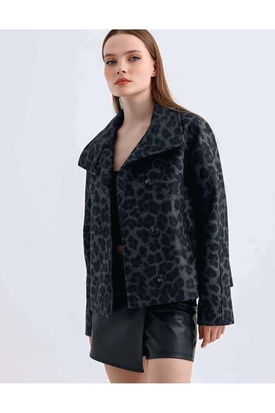 chwain Women's Leopard Double Breasted Jacket