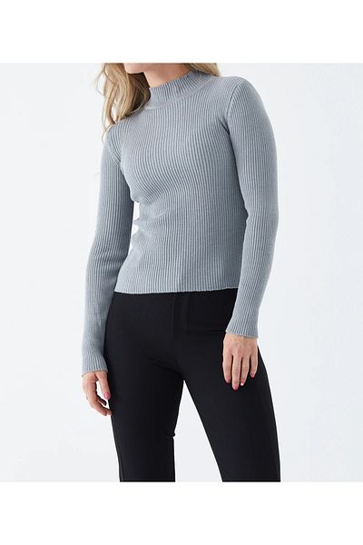 Tex Republic Pulover de damă din tricotaje gri cu nervuri - jumătate de gât, gât, lycra, tendință de bază