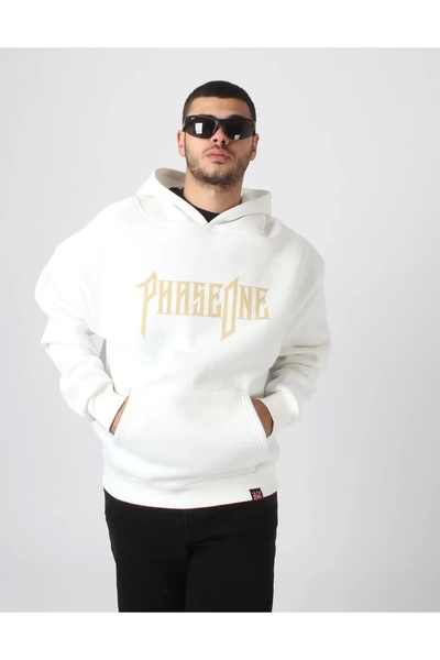 Sekizbiraltı Phaseone Друкована біла оверсайз унісекс худі з капюшоном