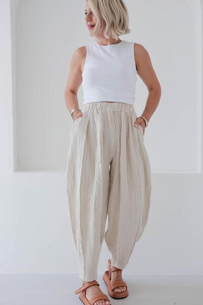 SİSTA MODA 1018 Muslin Filthy Stitched Balloon Pants