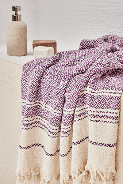 Vi’cotton Purple Patterned Tufted Muslin Bath Towel - 100% Cotton, 89X170 Cm, for Beach and Bath
