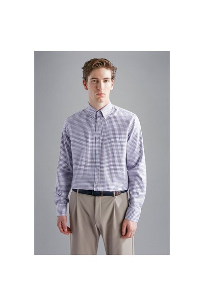 PAUL&SHARK White-Orange-Blue Patterned Long Sleeve Shirt Collar Men's Regular Fit Shirt 14313152 R-S72