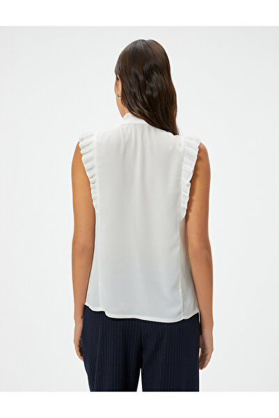 Koton Ruffled Chiffon Shirt Sleeveless Prevailing Collar