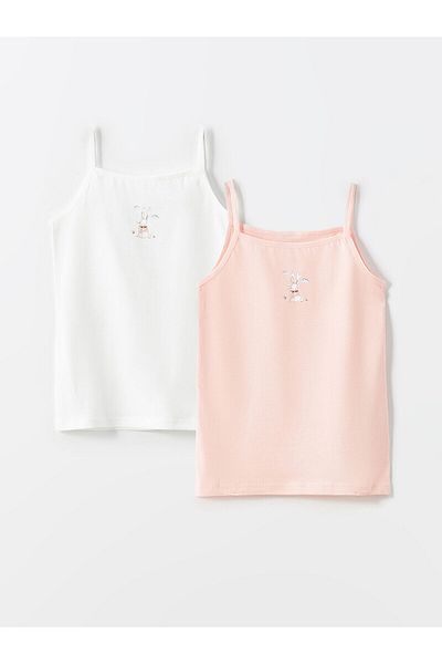 LC Waikiki Lw - Tricou pentru fetiță cu guler pătrat, pachet de 2