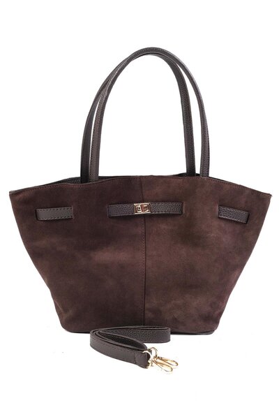 Mio Gusto Originální semišová hnědá kabelka do ruky a přes rameno