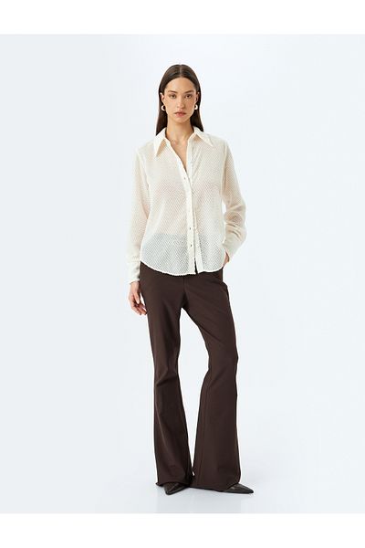 Koton Long Sleeve Textured Semi Sheer Shirt